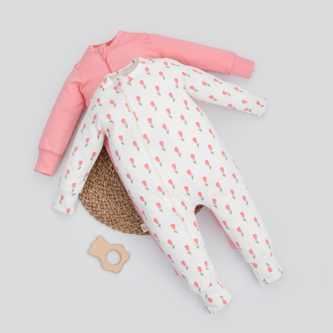 Комбинезон слип на молнии открытый "Тюльпанчики", 2 шт/уп