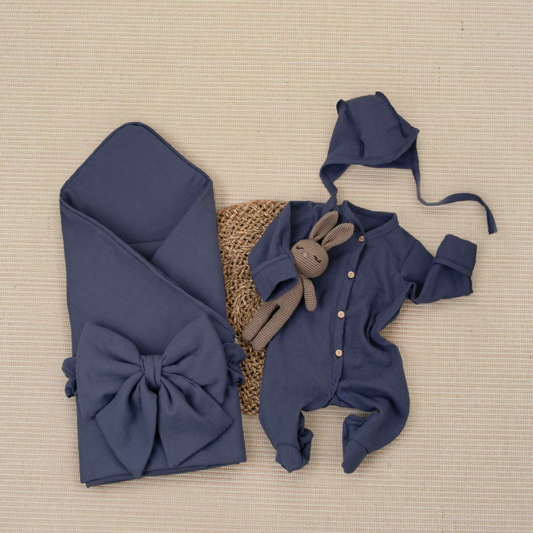 Комплект на выписку 4 предмета "Муслин.Плед", черника, лето