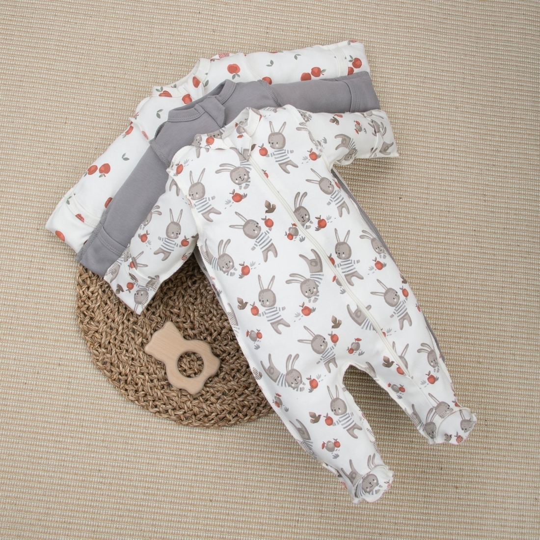 Комбинезон слип на молнии "Яблочки", 3 шт/уп