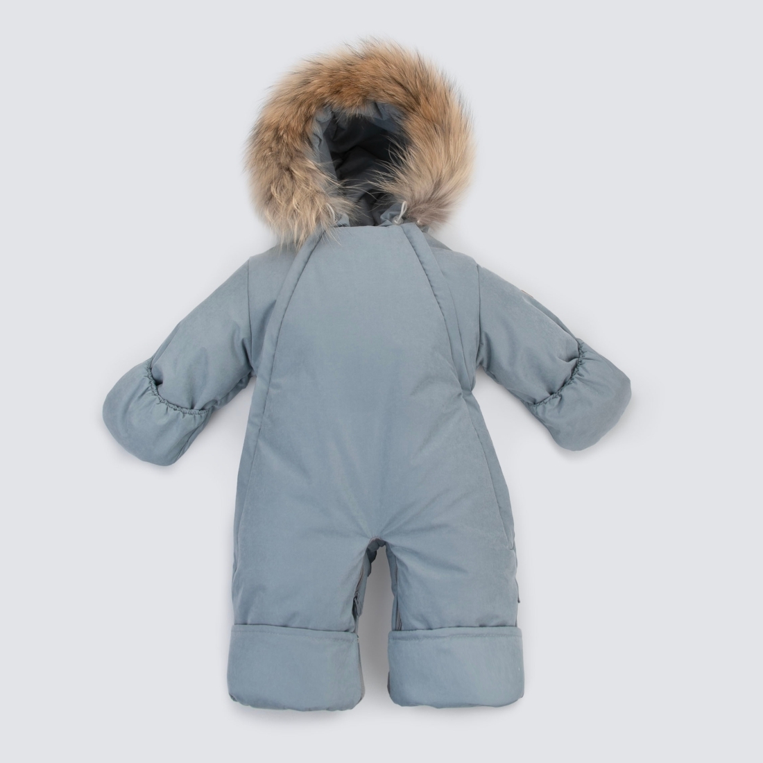 Комбинезон-трансформер "Вельвет", с опушкой, с отворотами, 3 сезона, серо-голубой