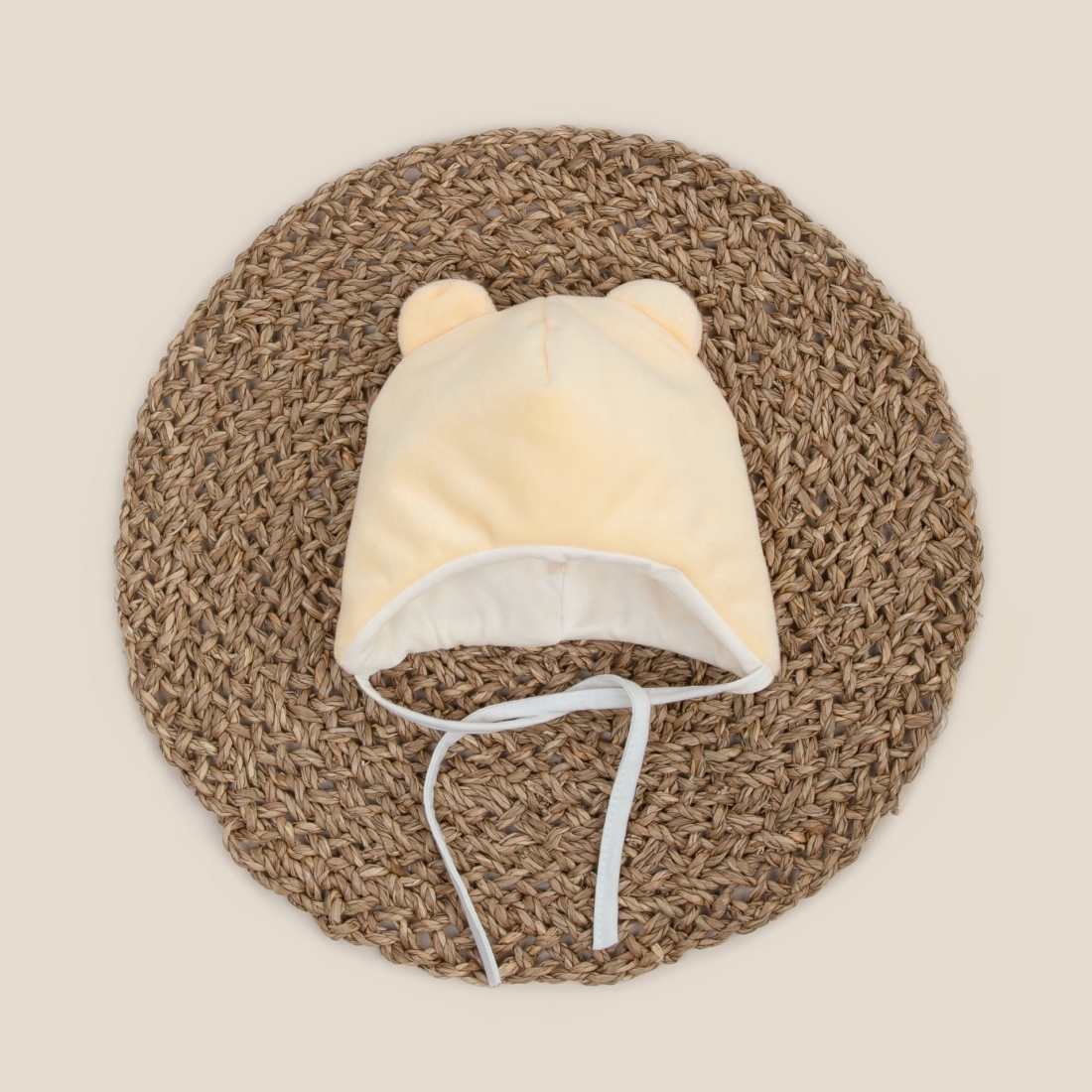 Шапка с ушками "Мишка", демисезонная, сливочное масло