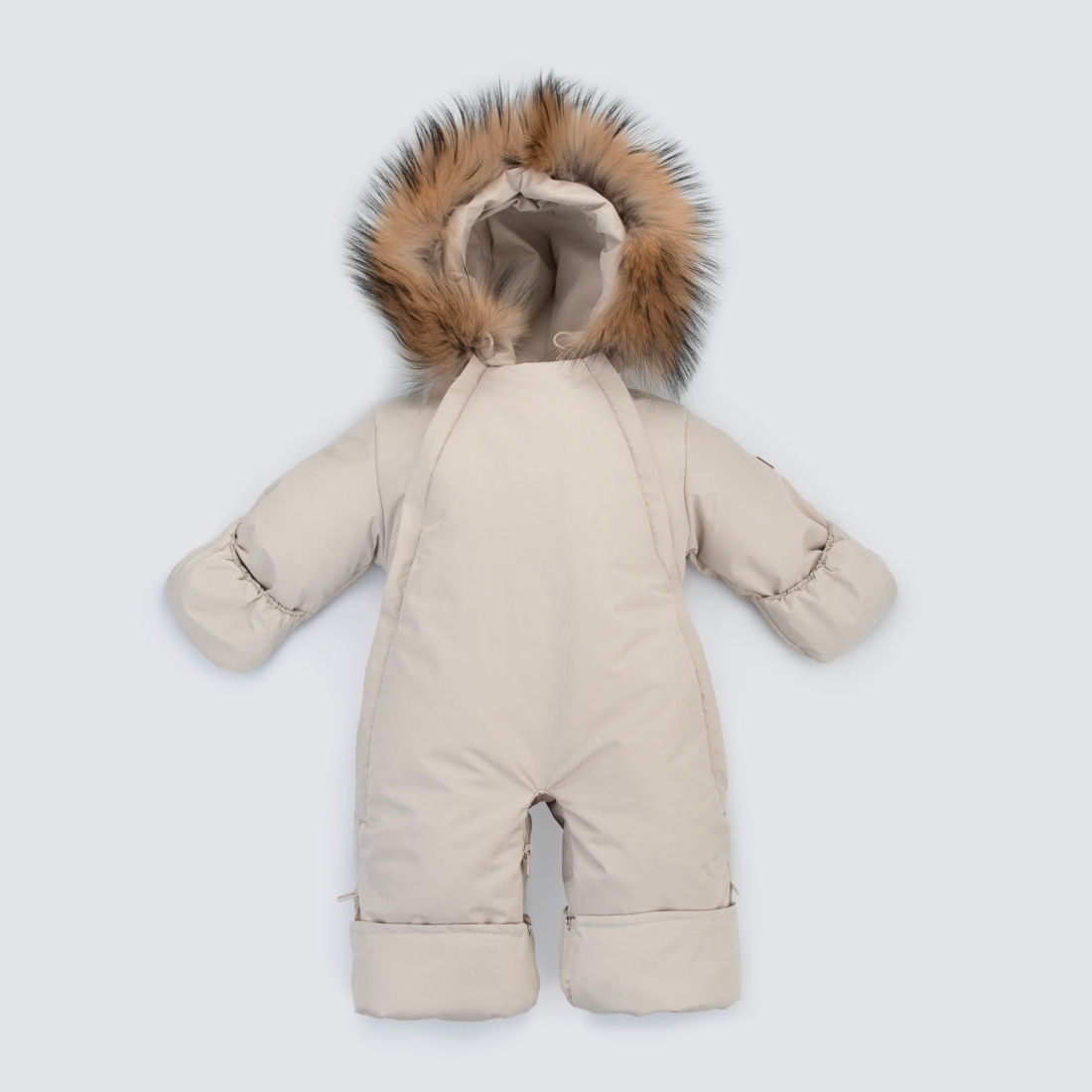 Комбинезон-трансформер "Вельвет", с опушкой, с отворотами, 3 сезона, слоновая кость