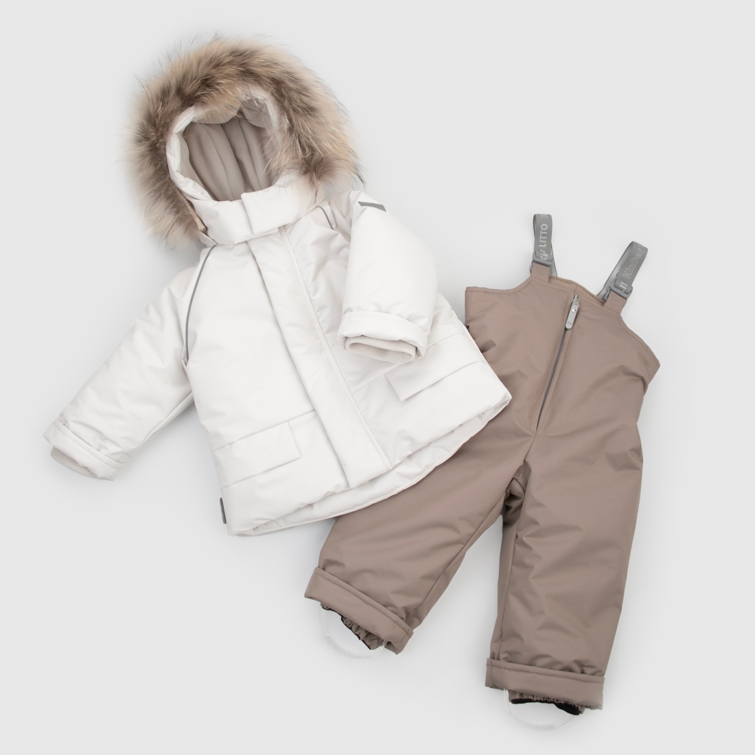 Комплект "Дискавери" с опушкой, зимний, слоновая кость+шоколад