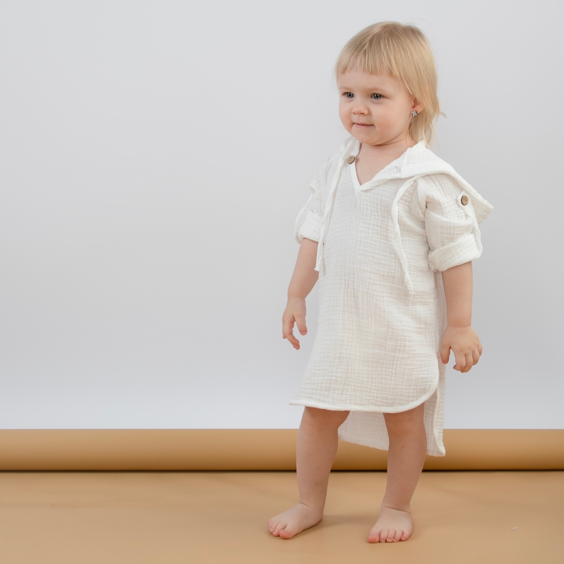 Туника с капюшоном "Муслин", молоко, лето