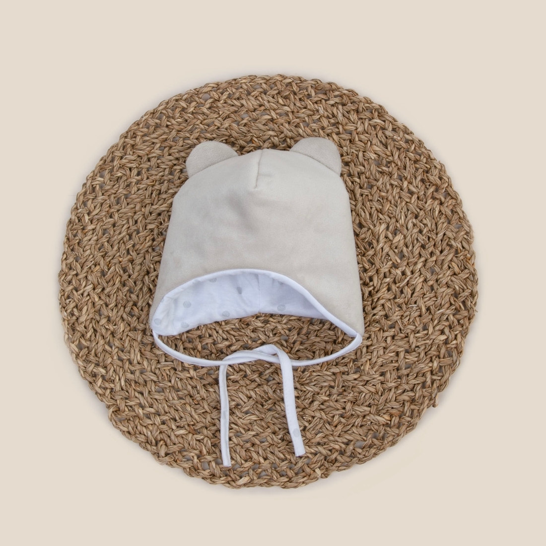 Шапка с ушками "Мишка", демисезонная, жемчуг