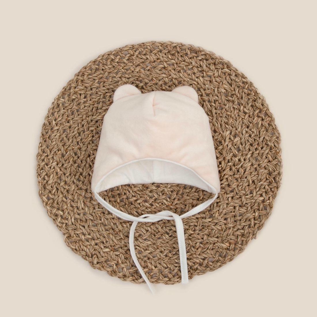 Шапка с ушками "Мишка", демисезонная, топленое молоко