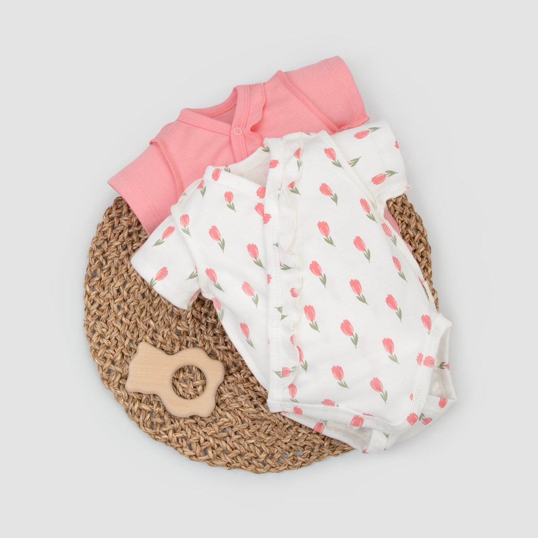 Боди с коротким рукавом "Тюльпанчики" с рюшей, 2шт/уп