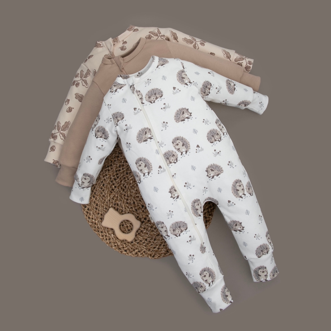 Комбинезон слип на молнии открытый "Ежата", 3 шт/уп