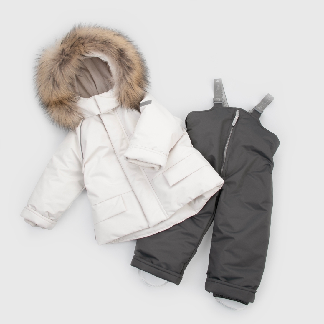 Комплект "Дискавери" с опушкой, зимний, слоновая кость+серый