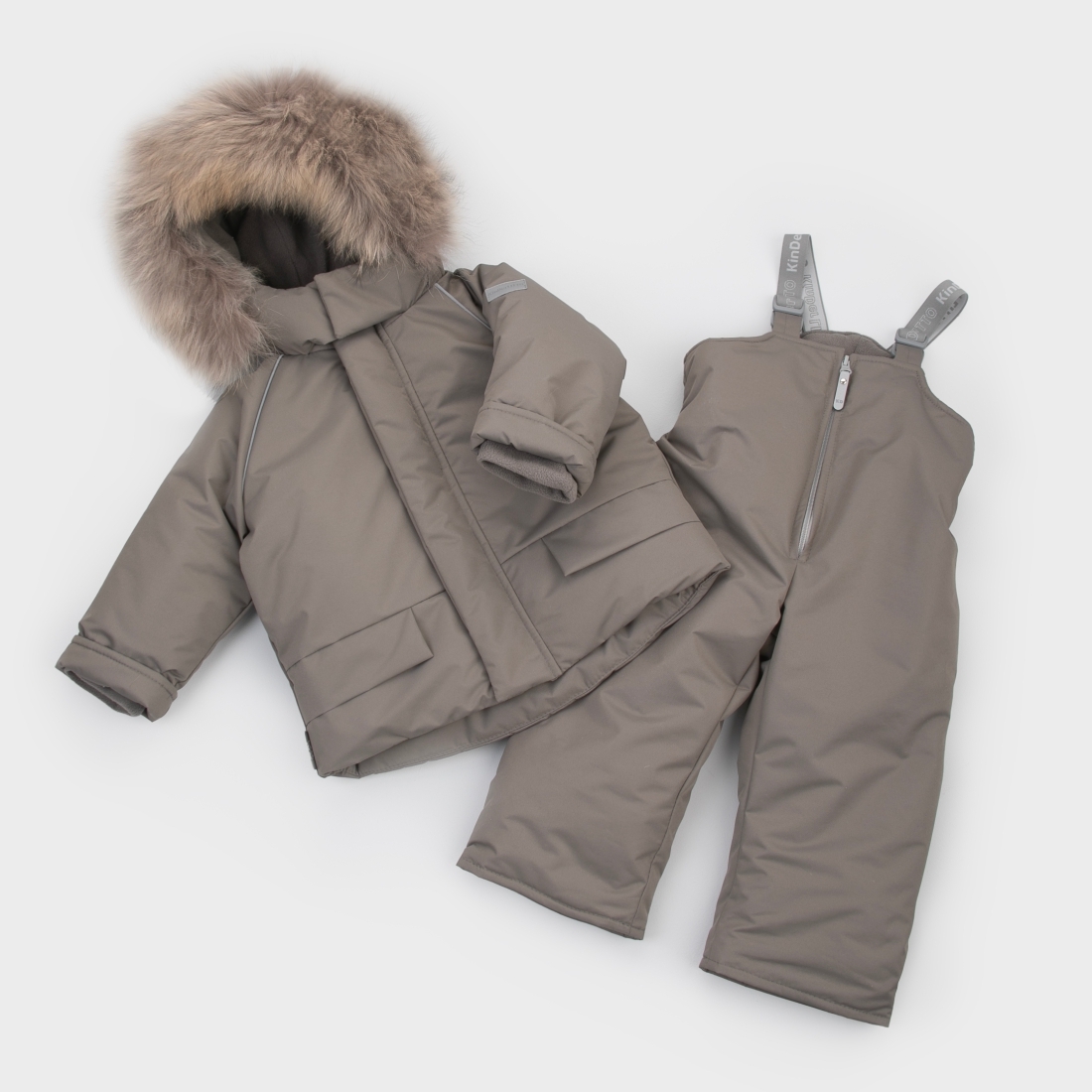 Комплект "Дискавери" с опушкой, зимний, серо-коричневый