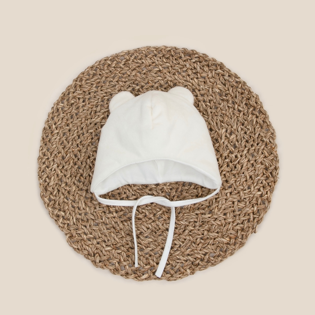 Шапка с ушками "Мишка", демисезонная, молоко