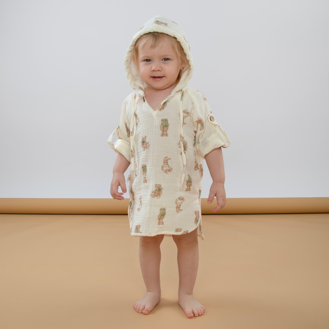 Туника с капюшоном "Муслин", плюшевые друзья, лето