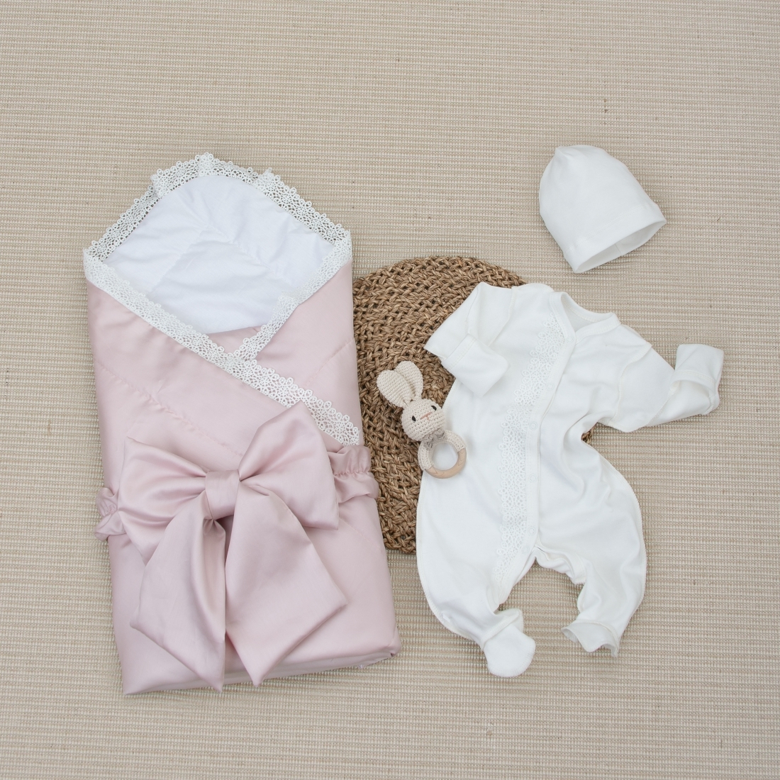 Комплект на выписку 4 предмета "Новый Сатин", розовая пудра, лето