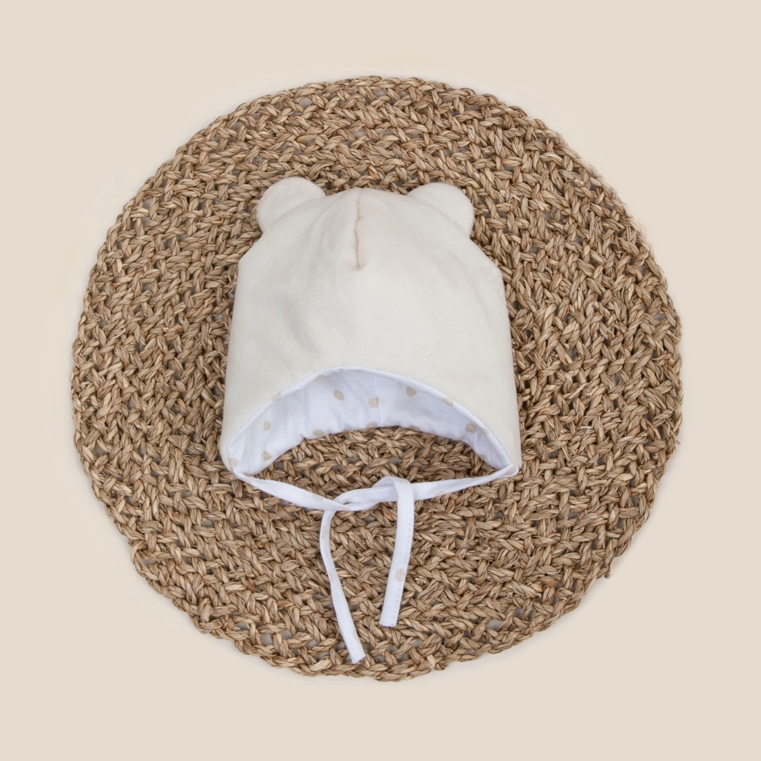 Шапка с ушками "Мишка", демисезонная, светло-бежевый