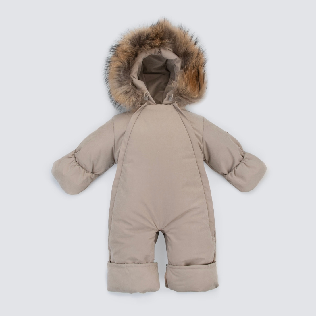 Комбинезон-трансформер "Вельвет", с опушкой, с отворотами, 3 сезона, светло-бежевый
